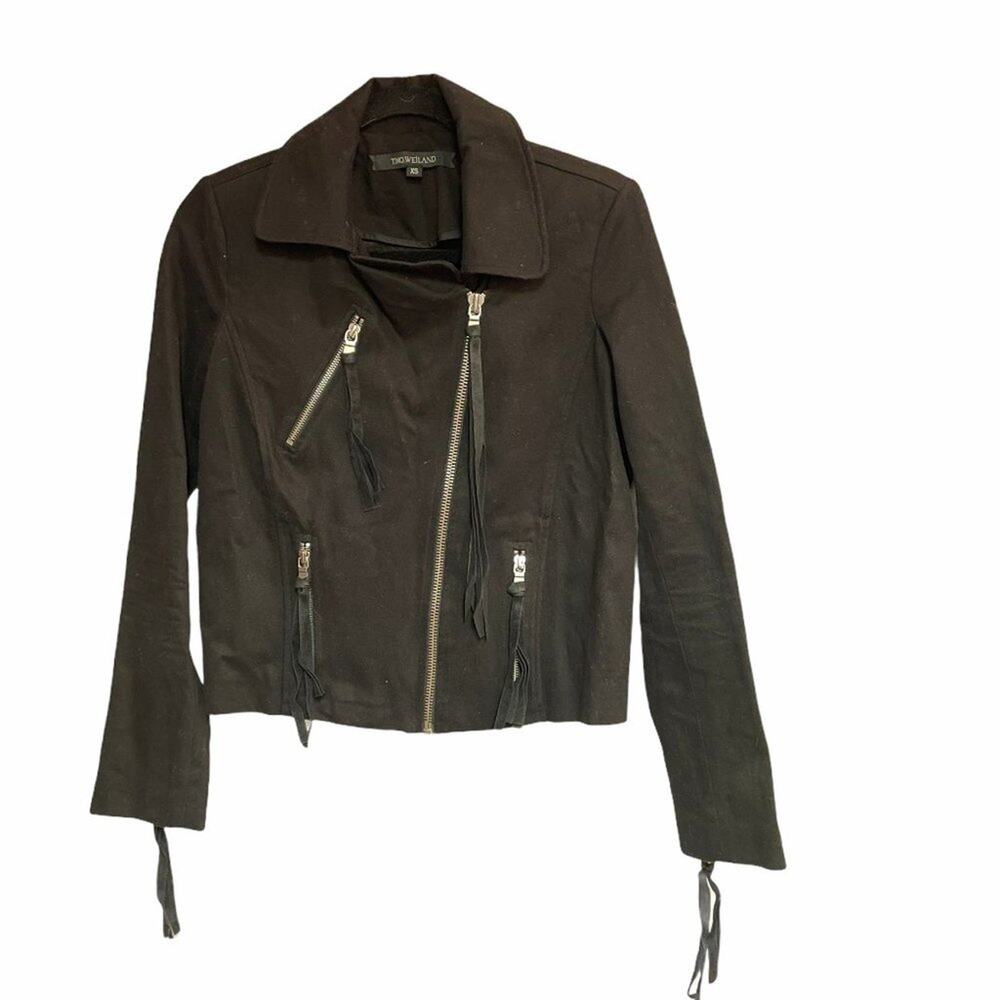 Timo Weiland Black Fringe Moto Jacket